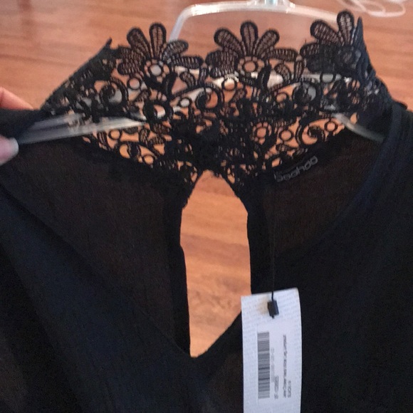 Boohoo Black Jumpsuit Laced Collar - Picture 3 of 5